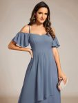 Spaghetti Strap Cold Shoulder Chiffon A-Line Midi Wedding Guest Dress – Dusty Navy