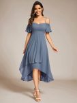 Spaghetti Strap Cold Shoulder Chiffon A-Line Midi Wedding Guest Dress - Dusty Navy