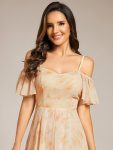 Spaghetti Strap Cold Shoulder Chiffon A-Line Midi Wedding Guest Dress – Golden Roses