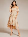 Spaghetti Strap Cold Shoulder Chiffon A-Line Midi Wedding Guest Dress - Golden Roses