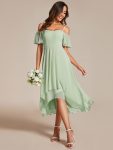 Spaghetti Strap Cold Shoulder Chiffon A-Line Midi Wedding Guest Dress – Mint Green