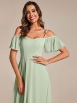 Spaghetti Strap Cold Shoulder Chiffon A-Line Midi Wedding Guest Dress – Mint Green