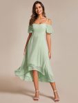 Spaghetti Strap Cold Shoulder Chiffon A-Line Midi Wedding Guest Dress – Mint Green