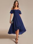 Spaghetti Strap Cold Shoulder Chiffon A-Line Midi Wedding Guest Dress - Navy Blue