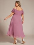 Spaghetti Strap Cold Shoulder Chiffon A-Line Midi Wedding Guest Dress – Purple Orchid