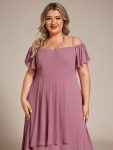 Spaghetti Strap Cold Shoulder Chiffon A-Line Midi Wedding Guest Dress – Purple Orchid