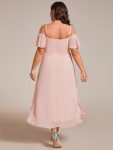 Spaghetti Strap Cold Shoulder Chiffon A-Line Midi Wedding Guest Dress – Pink