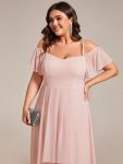 Spaghetti Strap Cold Shoulder Chiffon A-Line Midi Wedding Guest Dress – Pink