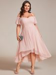 Spaghetti Strap Cold Shoulder Chiffon A-Line Midi Wedding Guest Dress – Pink