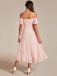 Spaghetti Strap Cold Shoulder Chiffon A-Line Midi Wedding Guest Dress – Pink