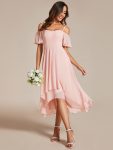 Spaghetti Strap Cold Shoulder Chiffon A-Line Midi Wedding Guest Dress – Pink