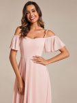 Spaghetti Strap Cold Shoulder Chiffon A-Line Midi Wedding Guest Dress – Pink