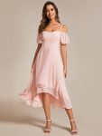 Spaghetti Strap Cold Shoulder Chiffon A-Line Midi Wedding Guest Dress – Pink