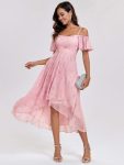 Spaghetti Strap Cold Shoulder Chiffon A-Line Midi Wedding Guest Dress – Light Purple Roses