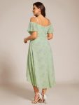 Spaghetti Strap Cold Shoulder Chiffon A-Line Midi Wedding Guest Dress – Light Green Roses