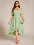 Spaghetti Strap Cold Shoulder Chiffon A-Line Midi Wedding Guest Dress – Light Green Roses