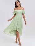 Spaghetti Strap Cold Shoulder Chiffon A-Line Midi Wedding Guest Dress – Light Green Roses