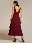 Sleeveless Tiered Hem V-Neck Chiffon Wedding Guest Dress – Burgundy