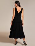 Sleeveless Tiered Hem V-Neck Chiffon Wedding Guest Dress – Black