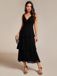 Sleeveless Tiered Hem V-Neck Chiffon Wedding Guest Dress – Black