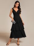 Sleeveless Tiered Hem V-Neck Chiffon Wedding Guest Dress – Black