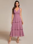 Sleeveless Tiered Hem V-Neck Chiffon Wedding Guest Dress – Purple Orchid