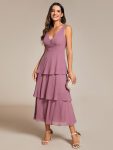 Sleeveless Tiered Hem V-Neck Chiffon Wedding Guest Dress – Purple Orchid