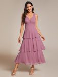 Sleeveless Tiered Hem V-Neck Chiffon Wedding Guest Dress – Purple Orchid