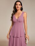 Sleeveless Tiered Hem V-Neck Chiffon Wedding Guest Dress – Purple Orchid