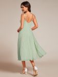 Midi Tiered Pleated V-Neck Wedding Guest Dress Featuring Spaghetti Straps – Mint Green