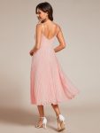 Midi Tiered Pleated V-Neck Wedding Guest Dress Featuring Spaghetti Straps – Pink