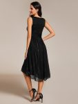 V-Neck High-Low Glitter Sleeveless Wedding Guest Dress with Pleated – Black