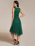 V-Neck High-Low Glitter Sleeveless Wedding Guest Dress with Pleated – Dark Green