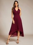 Lace-up Halterneck Backless High Low Wedding Guest Dress in Chiffon – Burgundy