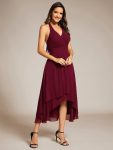 Lace-up Halterneck Backless High Low Wedding Guest Dress in Chiffon – Burgundy