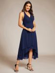 Lace-up Halterneck Backless High Low Wedding Guest Dress in Chiffon – Navy Blue