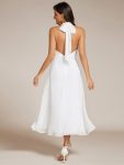 Lace-up Halterneck Backless High Low Wedding Guest Dress in Chiffon – White