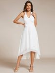 Lace-up Halterneck Backless High Low Wedding Guest Dress in Chiffon – White