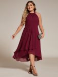 Flowy Plus Size Halter Neck Chiffon Midi Wedding Guest Dress - Burgundy