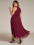 Flowy Plus Size Halter Neck Chiffon Midi Wedding Guest Dress – Burgundy