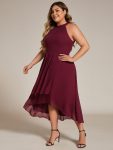 Flowy Plus Size Halter Neck Chiffon Midi Wedding Guest Dress – Burgundy