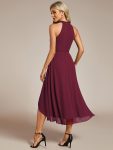 Midi Halter Neck Chiffon Wedding Guest Dress with Sleeveless and A-Line – Burgundy