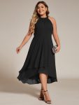 Midi Halter Neck Chiffon Wedding Guest Dress with Sleeveless and A-Line – Black