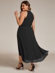 Midi Halter Neck Chiffon Wedding Guest Dress with Sleeveless and A-Line – Black