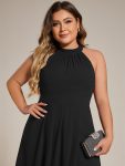 Midi Halter Neck Chiffon Wedding Guest Dress with Sleeveless and A-Line – Black