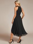 Midi Halter Neck Chiffon Wedding Guest Dress with Sleeveless and A-Line – Black