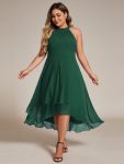 Midi Halter Neck Chiffon Wedding Guest Dress with Sleeveless and A-Line – Dark Green