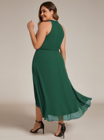 Flowy Plus Size Halter Neck Chiffon Midi Wedding Guest Dress - Dark Green
