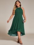 Flowy Plus Size Halter Neck Chiffon Midi Wedding Guest Dress – Dark Green