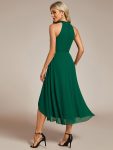 Midi Halter Neck Chiffon Wedding Guest Dress with Sleeveless and A-Line – Dark Green